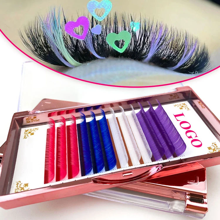 High Quality Colored Individual Volume Real Mink Color Eyelash Lash Extensions Trays Supplies