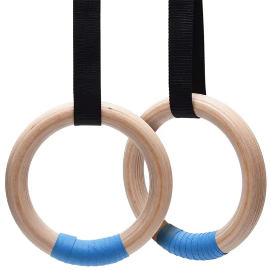 Hochleistungs-Calisthenics-Ring aus Holz mit an Nummern befestigten Riemen/Handklebe-Knöchelschnallen/Alarm-Türanker